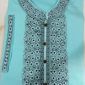 Men’s Sky Blue Panjabi with Black Floral Embroidery