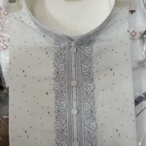 Men’s White Panjabi wite Embroidered Collar & Cuff
